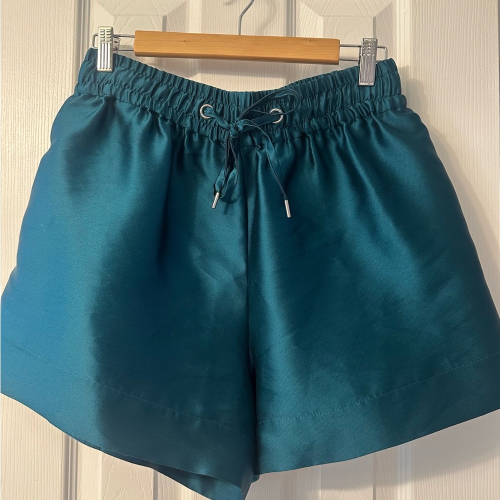 Sandro Paris Drawstring Silk Blend Shorts, Teal, NWT, Size 40 - Picture 2 of 10
